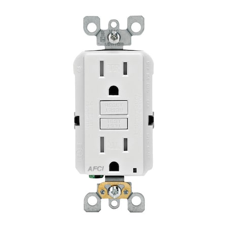 Leviton Straight Blade Receptacle, 5-15R, 15 A, 125V AC, 2 Pole, 3 Wire, Self-Grounded R02-AFTR1-0KW